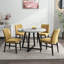 Ensemble de salle à manger 5 pièces, table ronde à tréteaux Edo avec 4 chaises rembourrées, gris / jaune