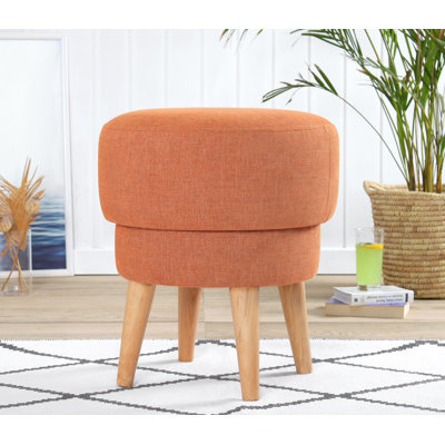 Repose-pieds élégant avec pouf, 20,1 po de hauteur x 18,5 po de diamètre, orange | Housse 100% lin, 35 éponges orthopédiques (2,4 po d'épaisseur) | Pieds robustes en bois de hêtre | Parfait pour les salons modernes et les espaces confortables