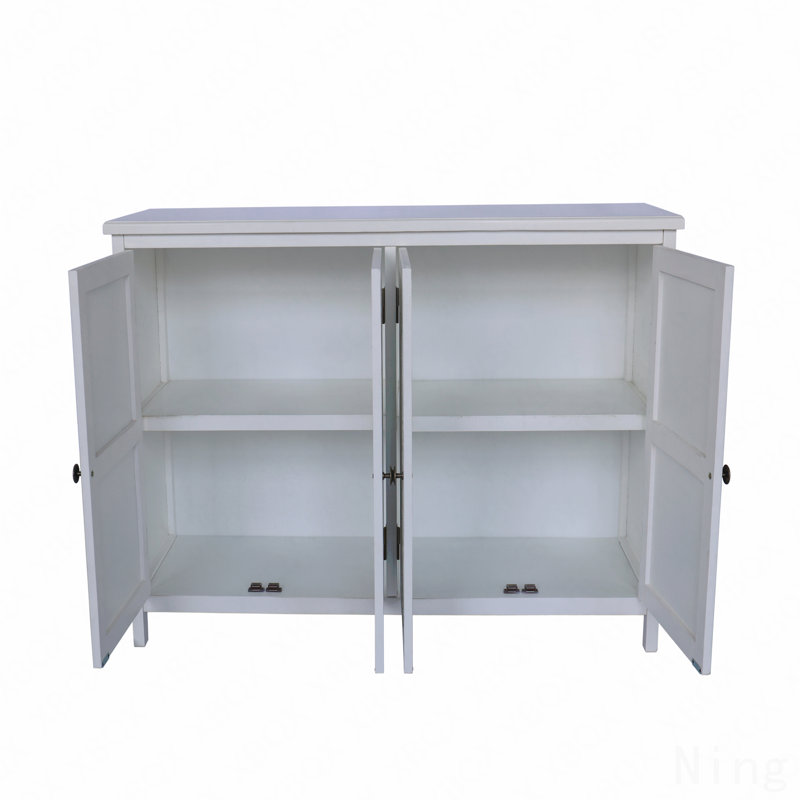 Buffet décoratif 60 "en bois rustique blanc - 4 portes, buffet avec rangement polyvalent