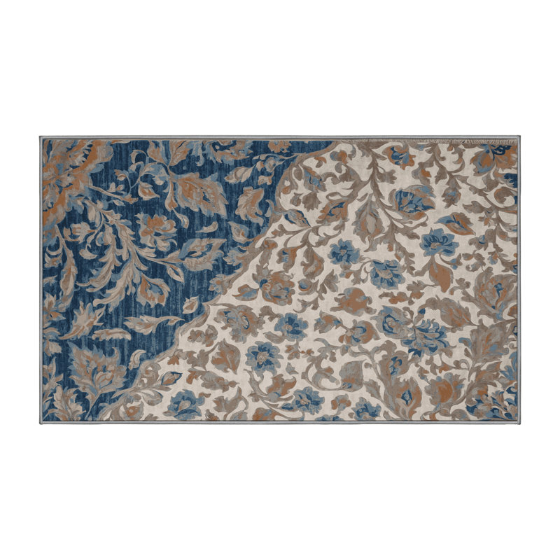 Machine Washable Gray Area Rug, Rectangle 7' x 9'