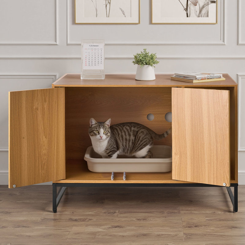 Enceinte de litière pour chat 31,5 po avec patin à griffes et rangement Table de bout de salle de bain imperméable pour chambre à coucher avec crochet pour panneau fermé