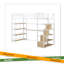 Lit mezzanine simple en métal avec escalier, bureau intégré et tablettes de rangement