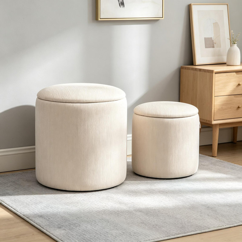 Ensemble de 2 tabourets de rangement en velours côtelé, repose-pieds avec couvercle en bois amovible et espace de rangement caché