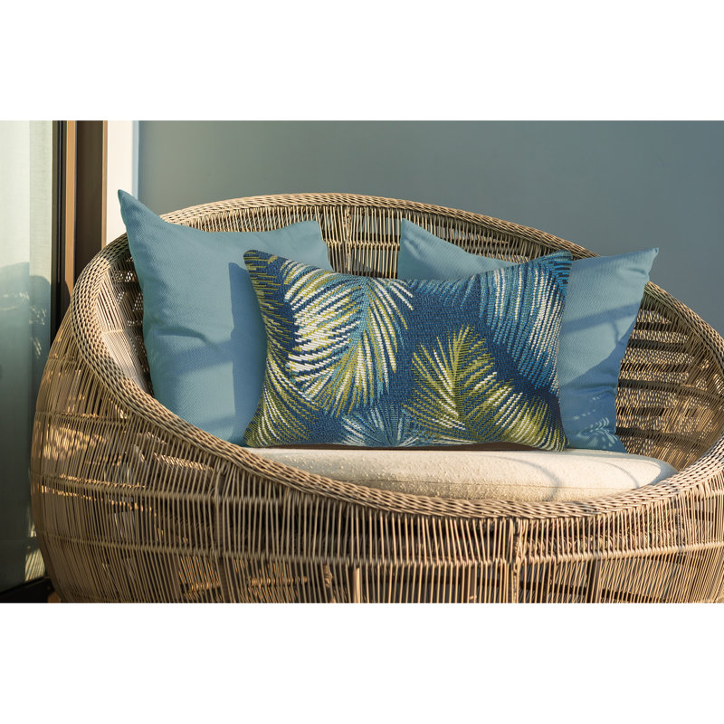 Floral Outdoor Throw Pillow, Navy