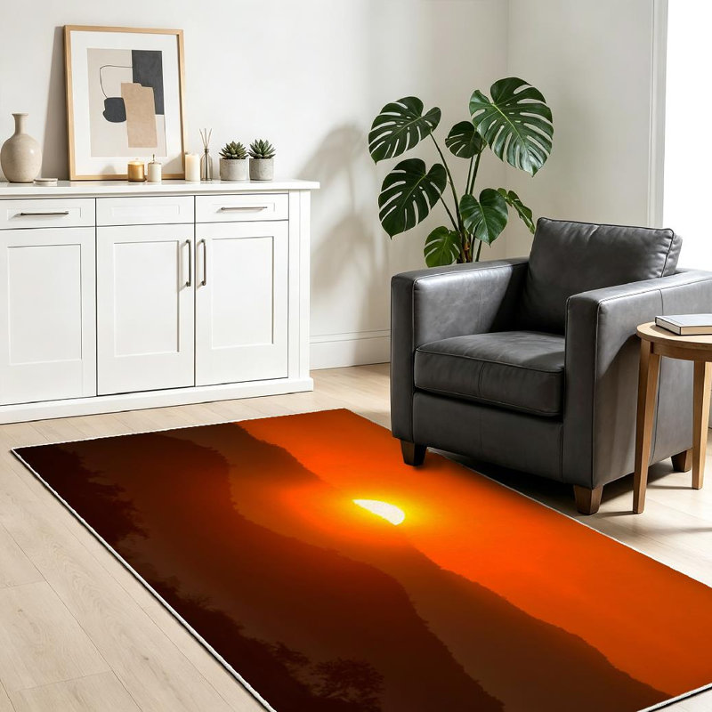Tapis d'intérieur transparent lavable à la machine Mountain Sunrise Valley Adventure, Rectangle 39 po x 63 po