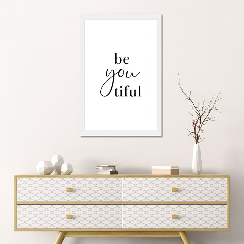 «Beyoutorable», reproduction d'art textuel, H 24 po x l 16 po x P 1 po, Papier encadré blanc, Blanc