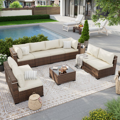 Ensemble de conversation modulaire en rotin avec table basse