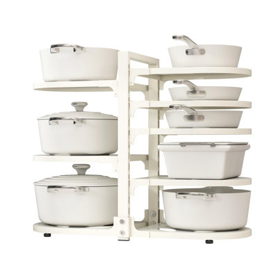 Adjustable Heavy Duty Pots and Pans Organizer Under Cabinet, 8-Tier Pot and Pan Organizers Inside Cabinet, Kitchen Cabinet Organizers and Storage,  (White)