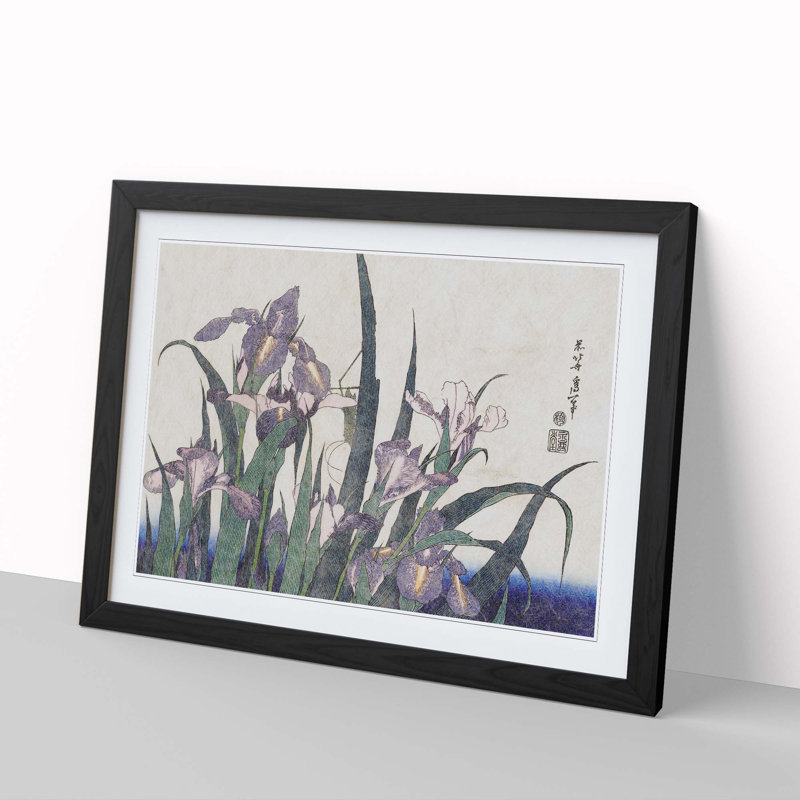 Irises by Katsushika Hokusai - Framed Print, Black Framed, 48cm H x 65cm W x 2cm D