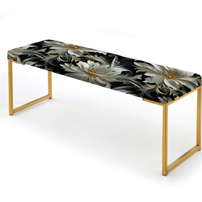 Exotic Grey And Black Flowers Pattern - Floral Upholstered Gold Bench