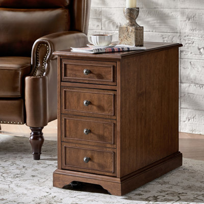 Williams 25"H Traditional Solid Wood Base End Table with Hooded Caster Wheels and Built-In Outlets