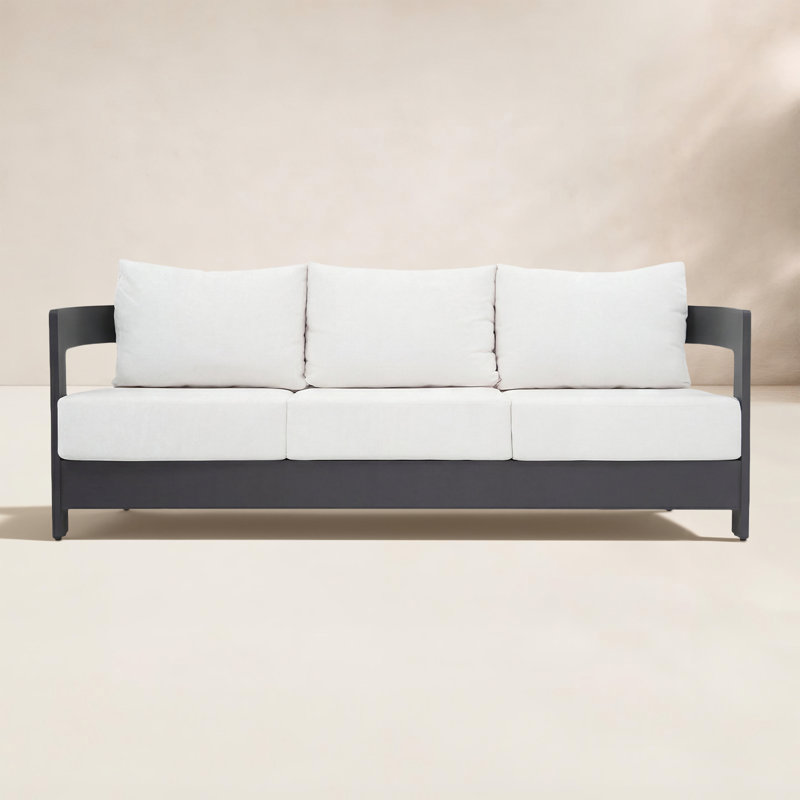 Frances 3-Person Aluminum Patio Sofa, White Cushion/Black Frame
