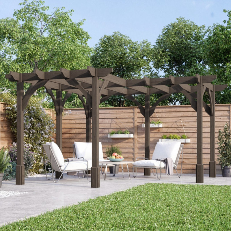 Agra 4.2m x 4.2m Solid Wood Pergola, Rustic Brown