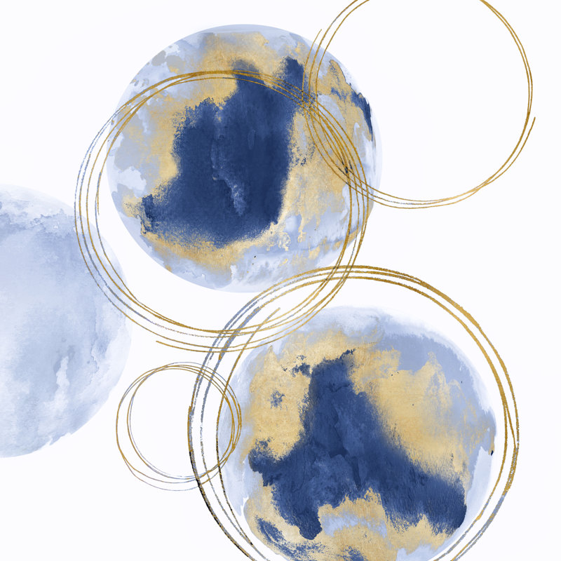Navy And Gold Circles Abstract 1 by Natalie Harris - Wrapped Canvas Print, 30cm H x 30cm W