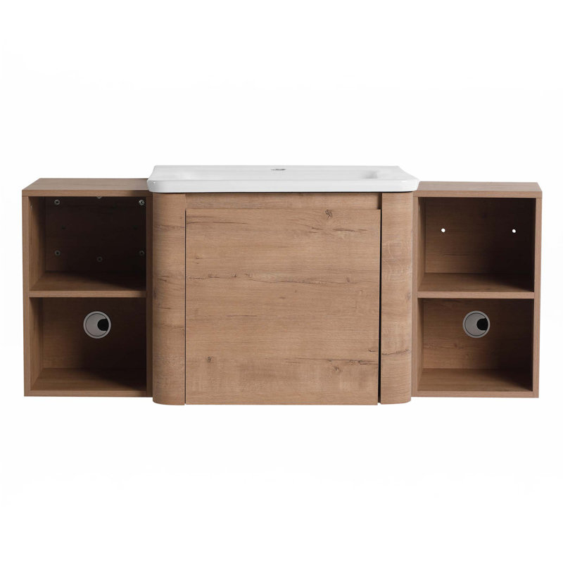 Wall-Mounted Bathroom Vanity With Ceramic Sink And 2-Storage Shelves & 1-Soft-Close Door, 48"