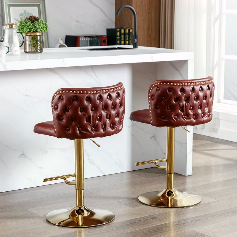 Meubles, tabourets de bar pivotants à hauteur de siège réglable, tabourets de bar rembourrés en polyuréthane moderne avec dossier complet capitonné, pour pub à domicile et îlot de cuisine (ensemble de 2)