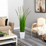 Faux Wheat Grass in Metal Planter