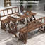 Table de patio et chaises d'extérieur pour 4 personnes, bois de pin avec roue de chariot pour une utilisation dans le jardin 3 pièces