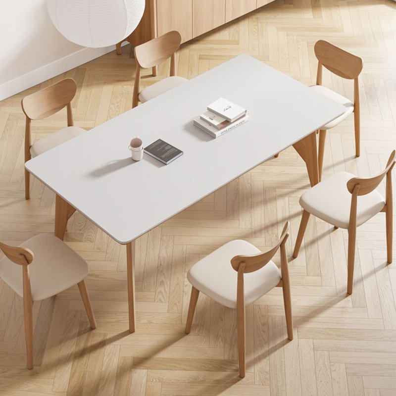 Solid Wood Rock Plate Table And Chairs 6 - Person Four Leg Dining Set, 29.52"H x 62.99"L x 31.49"W