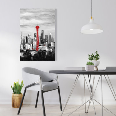 Space Needle in Red - Industrial Building Canvas | Home Decor