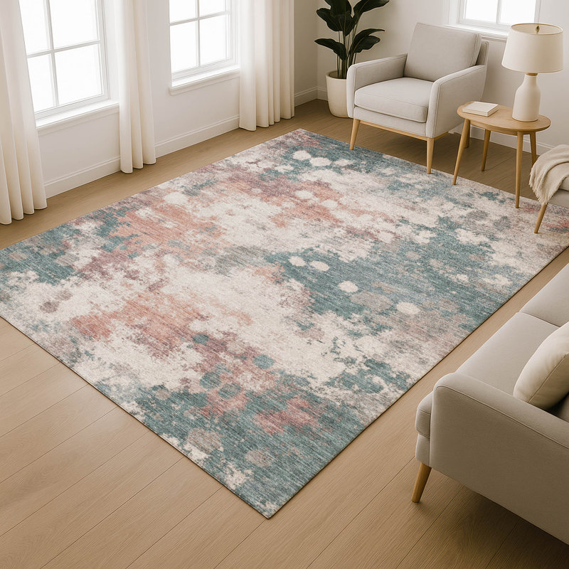 Premium Machine Washable Mayfield AMF2114 Abstract Rug, 3' x 5', Coral