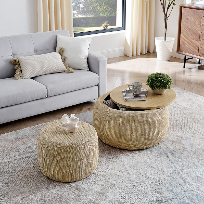 Repose-pieds rond avec rangement, Naturel