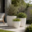 Ensemble de 3 pots de fleurs ronds en béton avec trous de drainage et bouchon en caoutchouc, empilables, pour jardin, terrasse ou balcon d'intérieur et d'extérieur.-1097311994