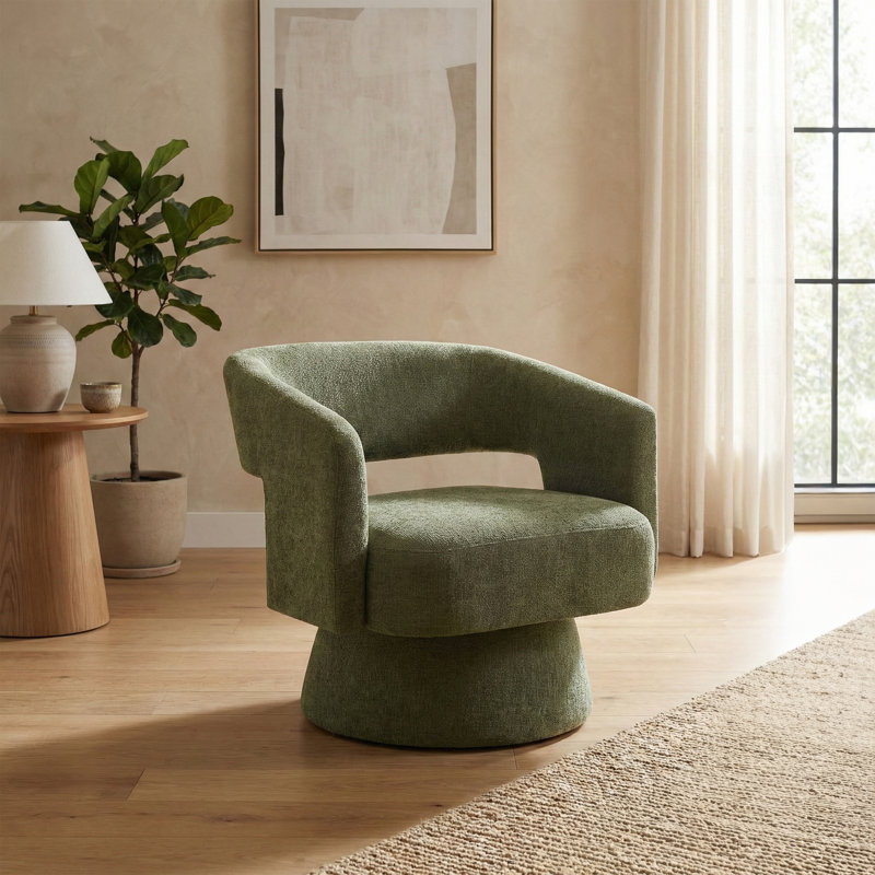 Upholstered Textured Weave Swivel Armchair , Green