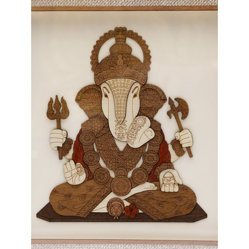  Art mural en bois sculpté à la main, seigneur assis Ganesha