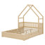 Lit plateforme grand en bois avec tête de lit garde-corps, 2 tiroirs et toit-656854543
