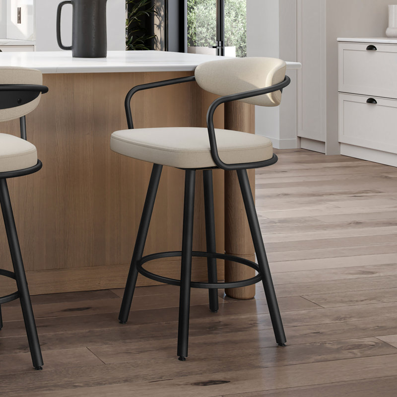  Tabouret de bar et de comptoir pivotant Ernesto, Beige clair, Tabouret de comptoir (siège d'une hauteur de 25,8