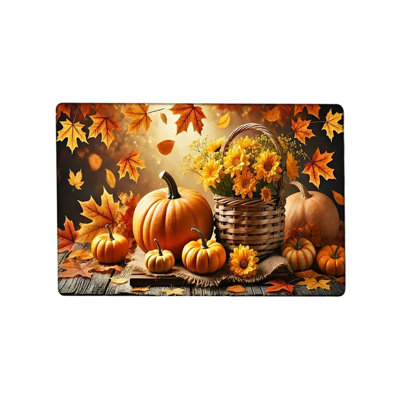  Bath Mat Rugs Fall Pumpkin Maple Leaves Floor Mat Halloween Thanksgiving Decorative Floor Mat Bathroom Kitchen Mat Porch Carpet Long Strip Foot Mat Entrance Mat