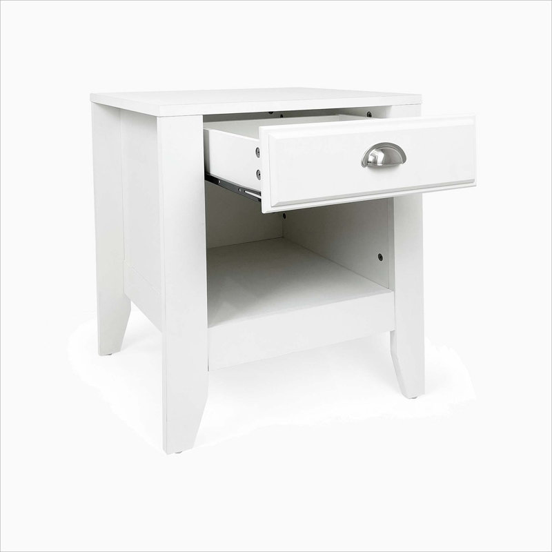 White Faux Wood Minimalist Rectangular Side Table