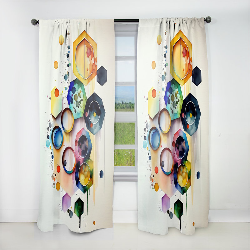 Hexagon And Circular Abstract II - Modern Curtain - Velvet Room Darkening - 1 panel, 52" W x 120" L