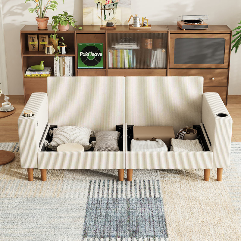 Canapé modulaire rembourré avec rangement Shepardson, H 39 po x l 76 po x P 32,3 po, Mila blanc