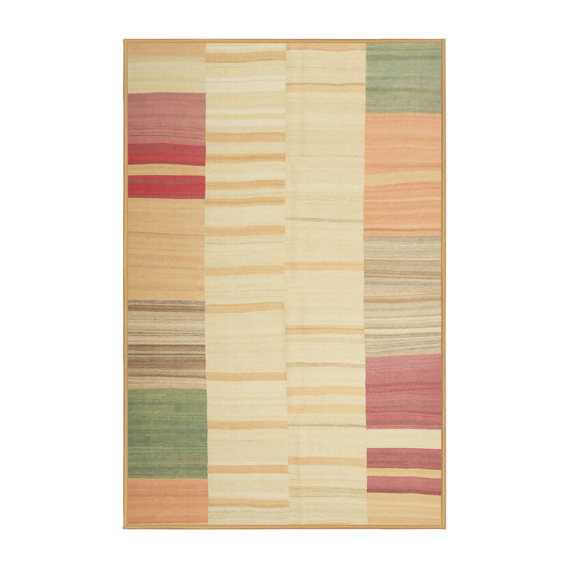 Tapis beige/vert contemporain, Rectangle 3 pi x 5 pi
