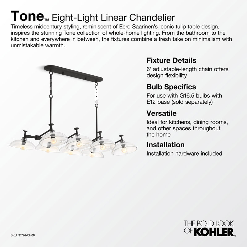Tone™ 41" Eight-Light Chandelier, Matte Black