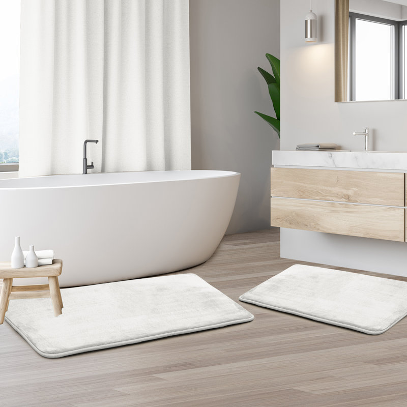 Steph Luxury Memory Foam Bathroom Rug Set, Petit: l 17 po x L 24 po / Grand: l 20 po x L 34 p, Blanc
