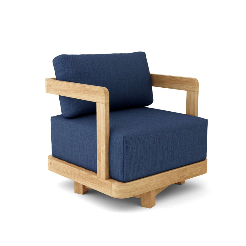 Chaise longue d'extérieur en teck Granada, Toile bleu marine Sunbrella®