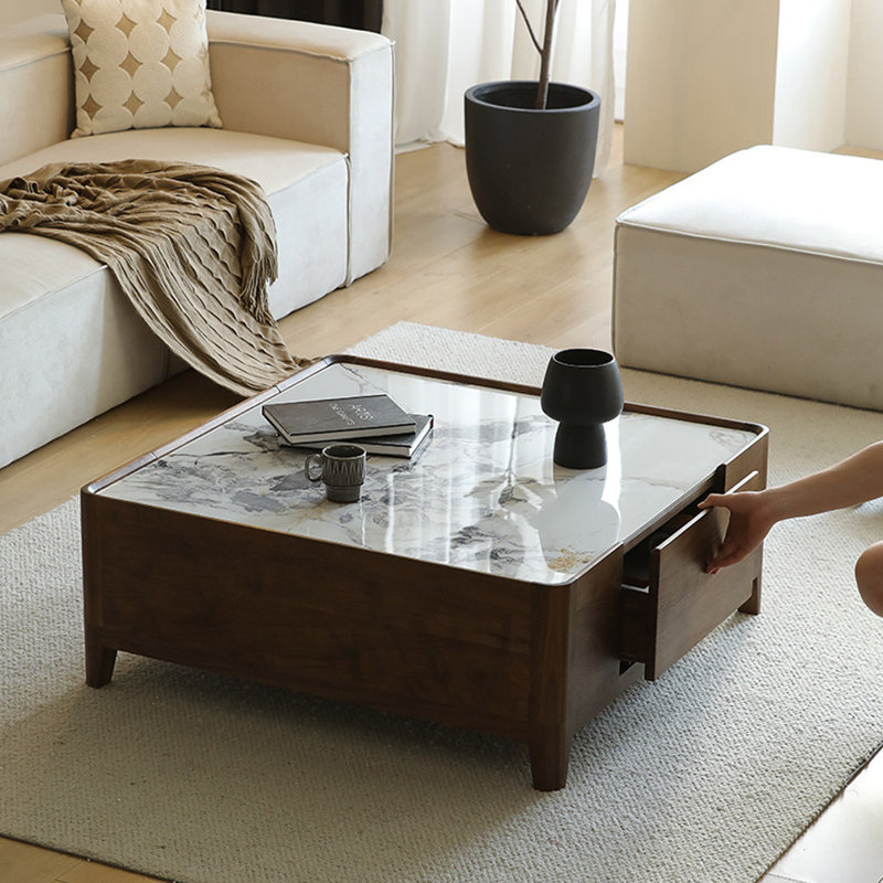 Table basse en pierre italienne, H 16,14 po x L 31,5 po x l 31,5 po