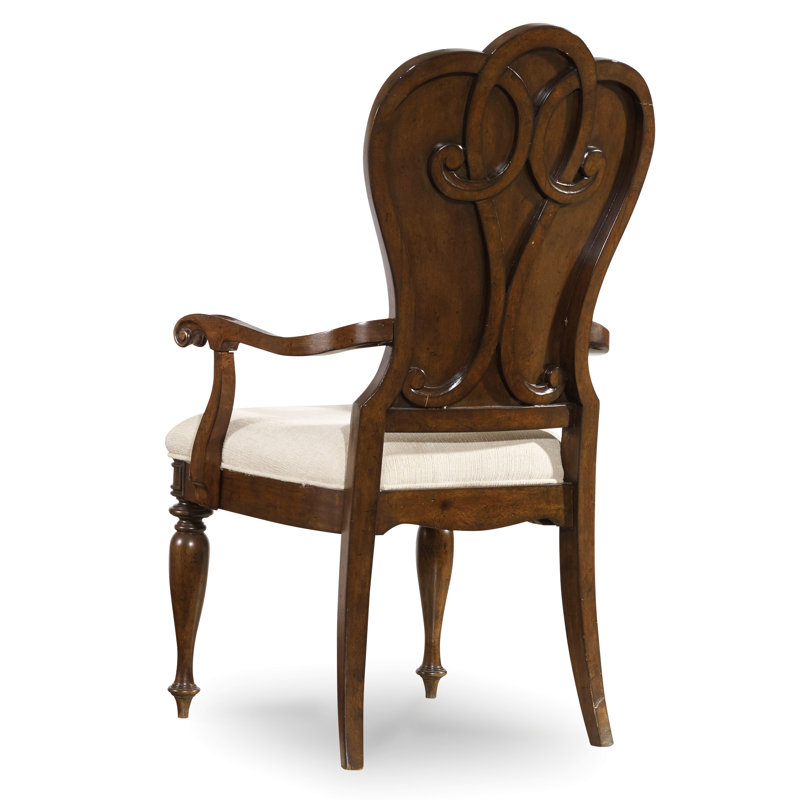 Leesburg Traditional Beige Upholstered Arm Chair with Wood Frame