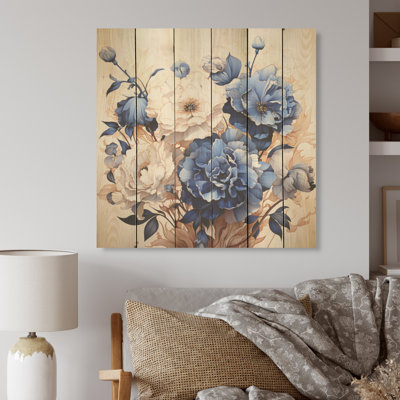 Blanc, bleu, minimalisme, œillets, œillets, art mural sur bois de pin naturel