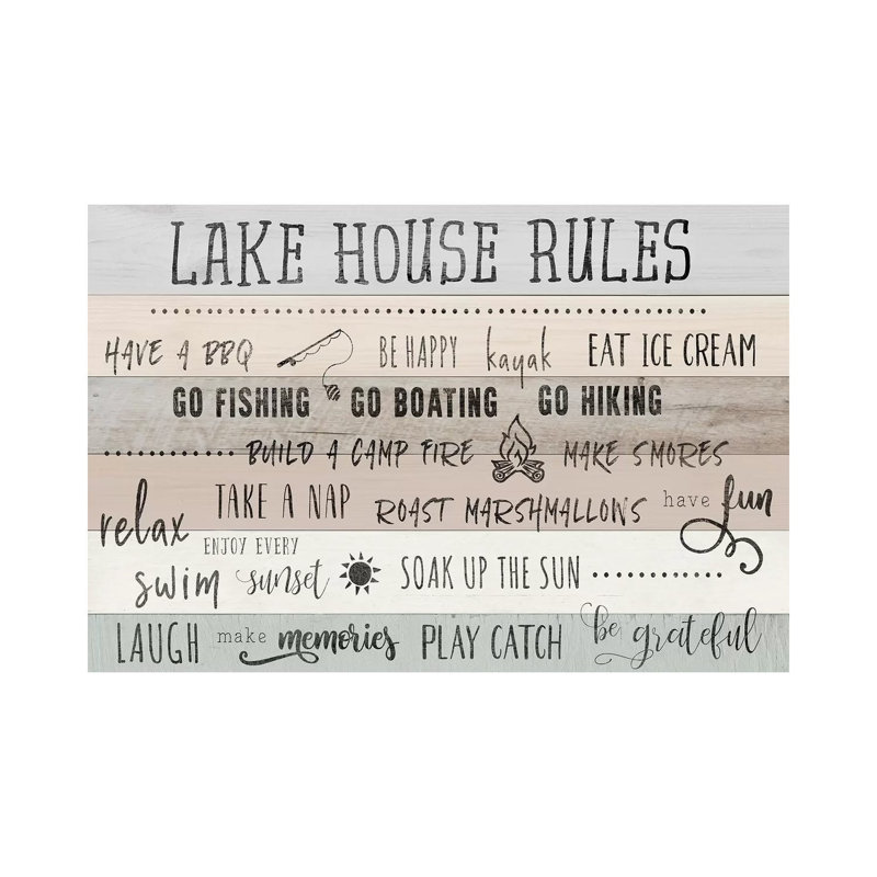 Lake House Rules - Print on Canvas, Wrapped Canvas, 20.32 cm H x 30.48 cm W