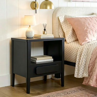 Table de chevet moderne avec tiroir, structure en bois d'hévéa durable, table de chevet avec glissière à roulement à billes, véritable armoire de rangement en bois pour le bureau de la chambre à coucher