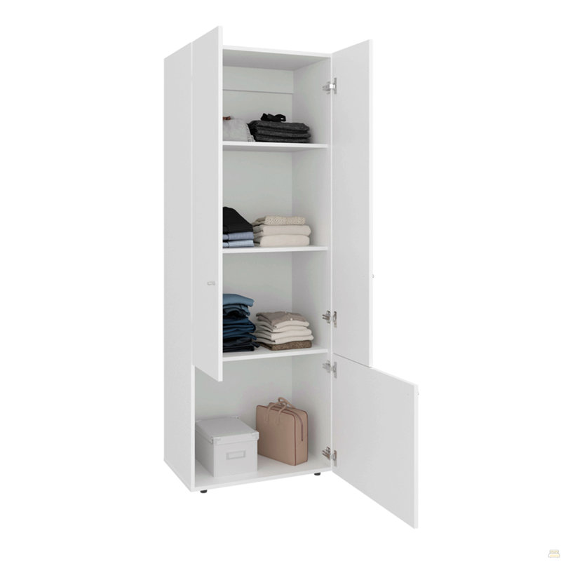 H 66,9 po, 3 portes, 3 tablettes, Blanc
