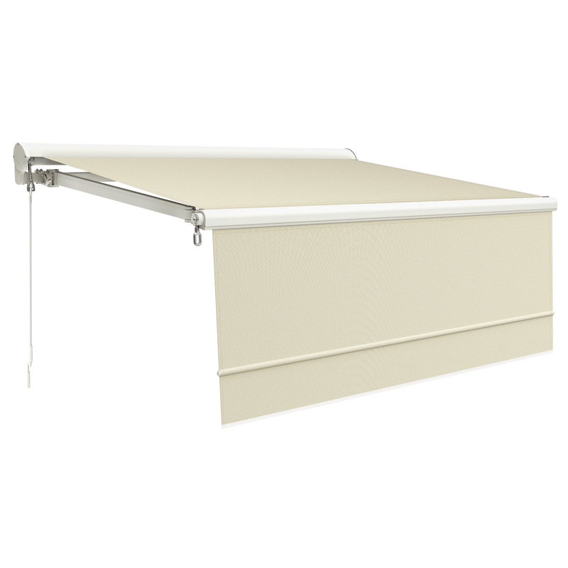 Retractable Patio Awning with Valance, Aluminum Frame, Polyester, Beige, 10' x 8'