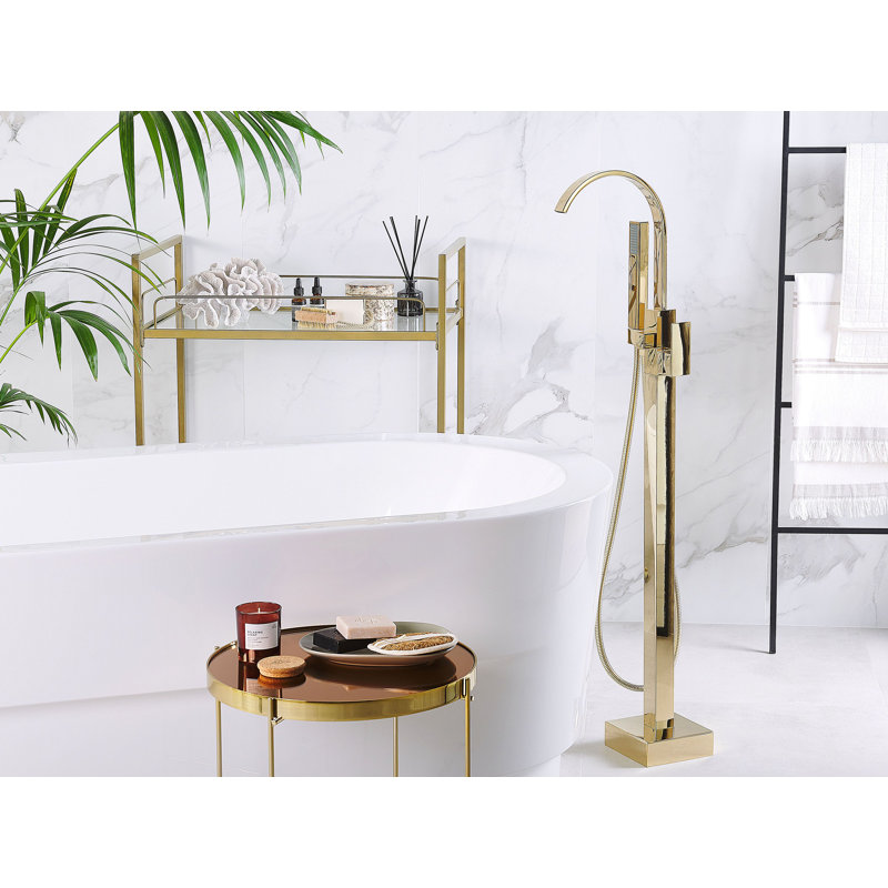 Imogene 1 Handle Floor Bath Filler with Diverter, Gold