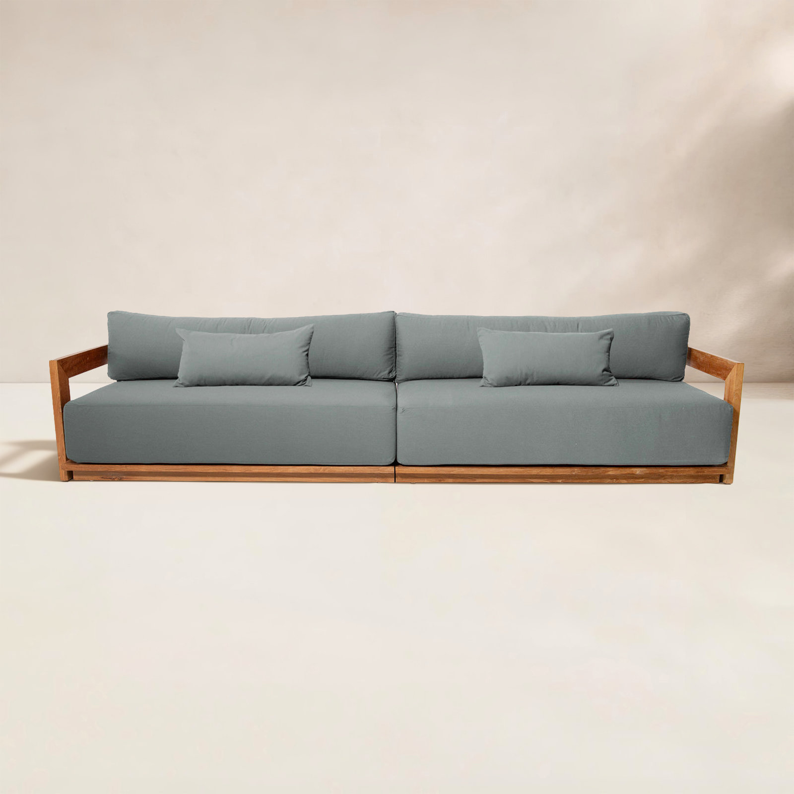 Varenna 119'' Wide Rectangle Teak Patio Sofa with Sunbrella® Cushions, Charcoal
