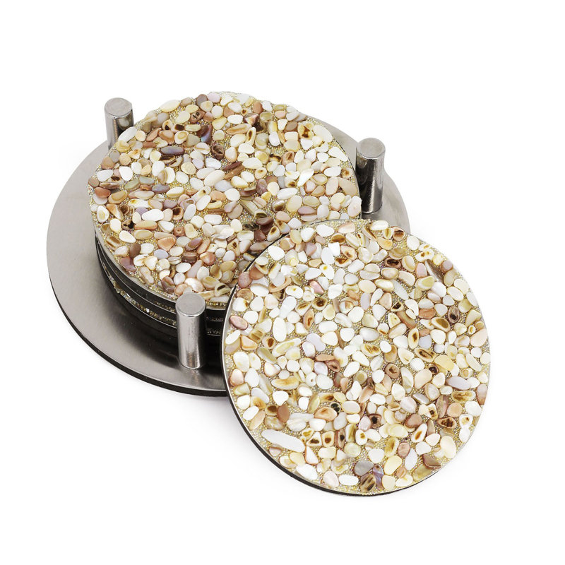 Sparkles Home Shell Coaster Set of 4| Coastal Table Décor |Protective Foam Backing, Hamptons Style