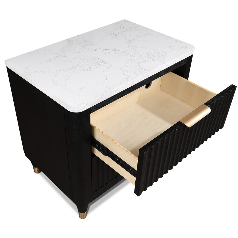 2 tables de chevet avec finition noire et métal pour le décor de la chambre à coucher 2 tiroirs au design moderne